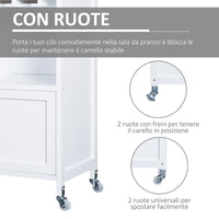 Mobiletto da Cucina con Ruote Portabottiglie e Porta bicchieri in Bambù 76x40x88 cm