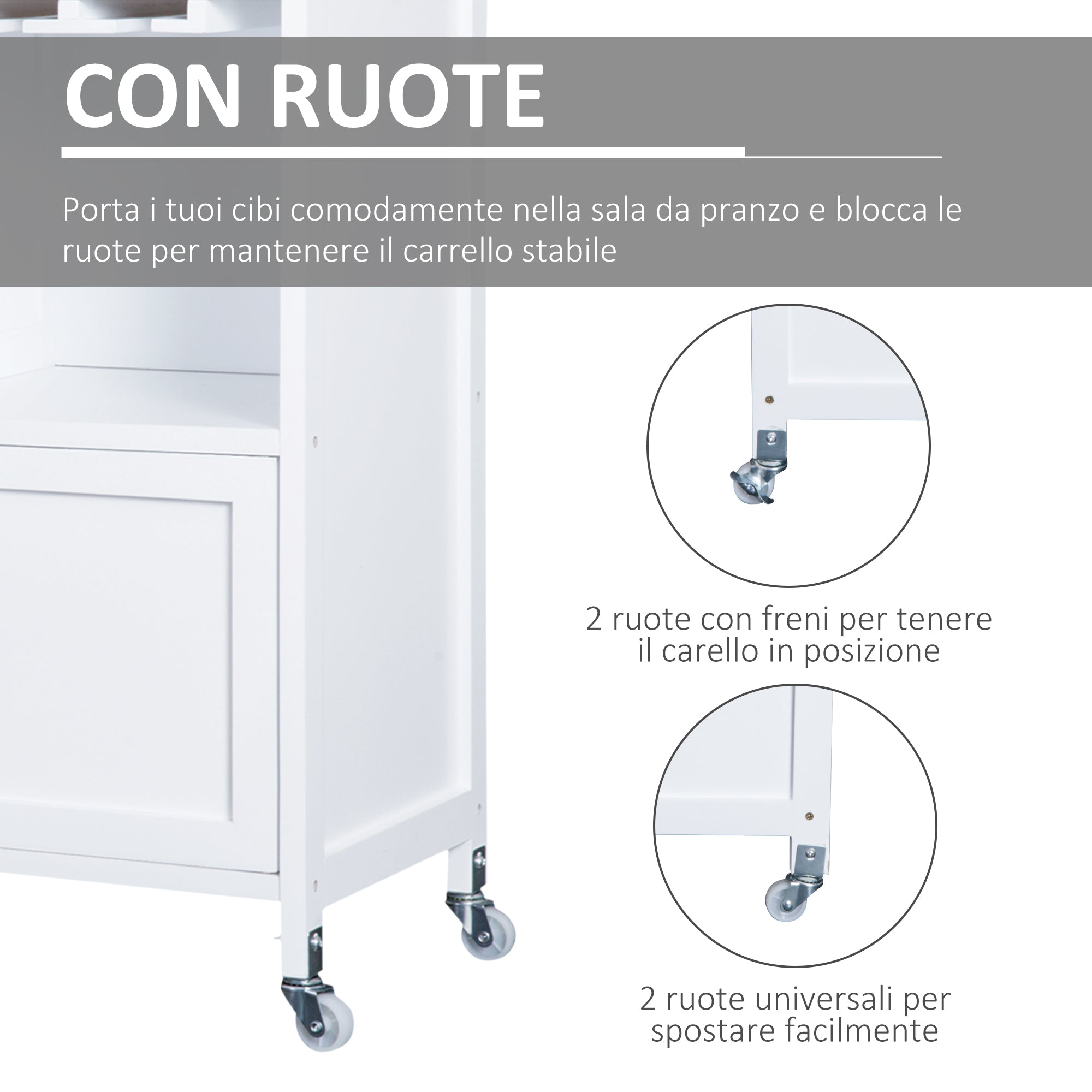 Mobiletto da Cucina con Ruote Portabottiglie e Porta bicchieri in Bambù 76x40x88 cm