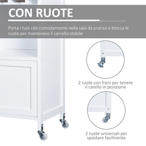 Mobiletto da Cucina con Ruote Portabottiglie e Porta bicchieri in Bambù 76x40x88 cm