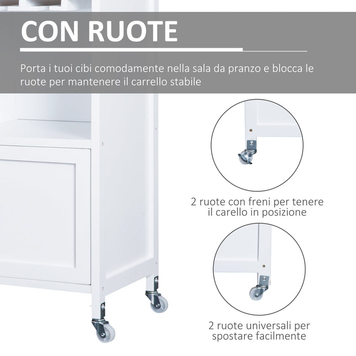 Mobiletto da Cucina con Ruote Portabottiglie e Porta bicchieri in Bambù 76x40x88 cm