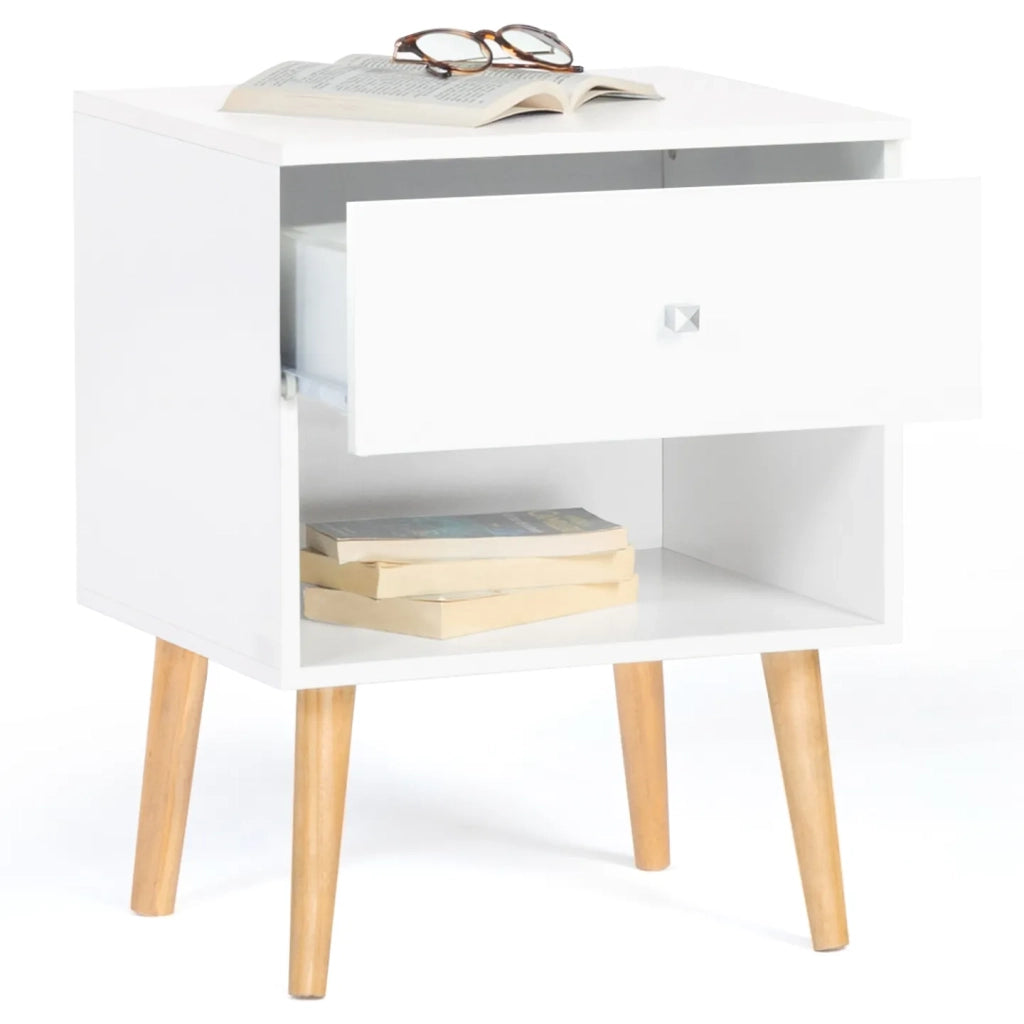 IDMarket - Set di 2 comodini EMMIE con 1 cassetto, legno scandinavo e bianco