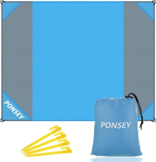 Ombrellone da picnic 200 x 200 cm impermeabile e resistente al vento blu - Ombrello da spiaggia portatile