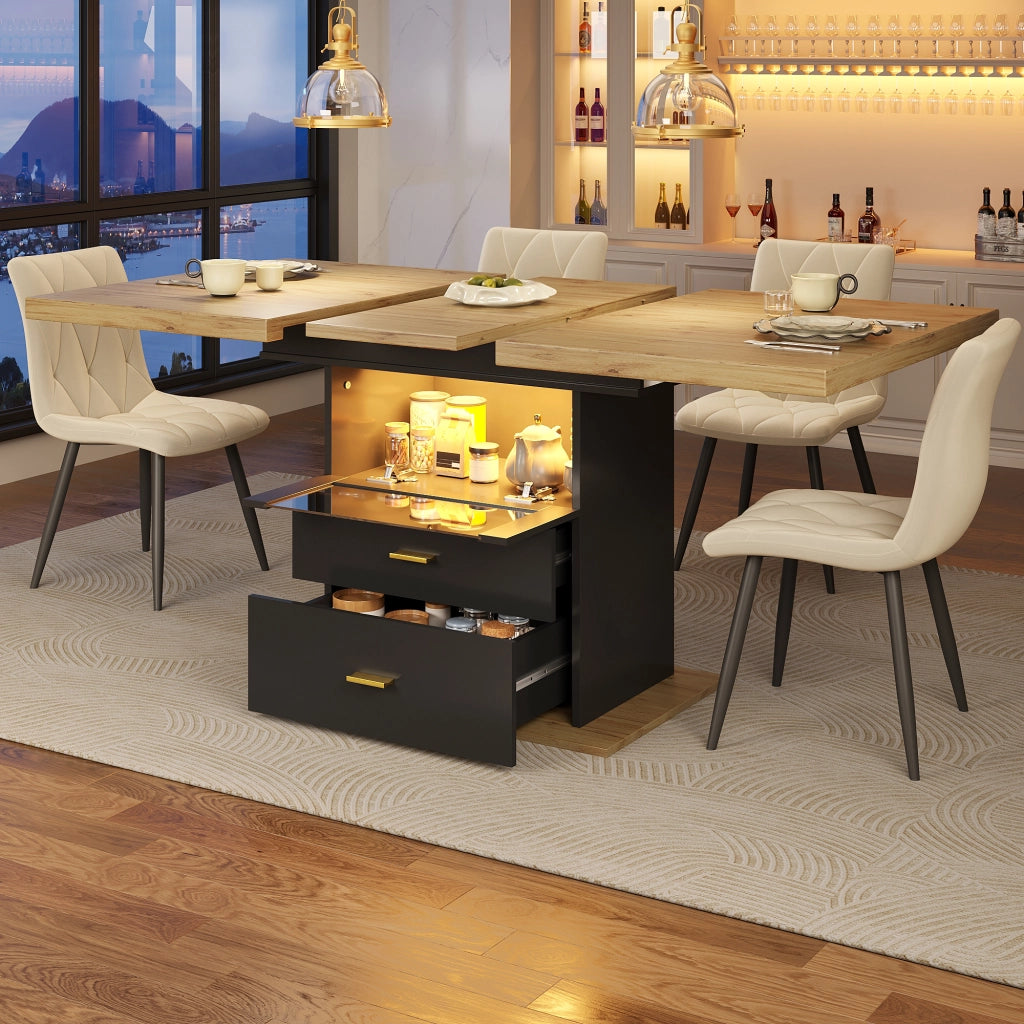 TAVOLO DA PRANZO ALLUNGABILE 110/140x80x75 cm MDF E METALLO CON LED