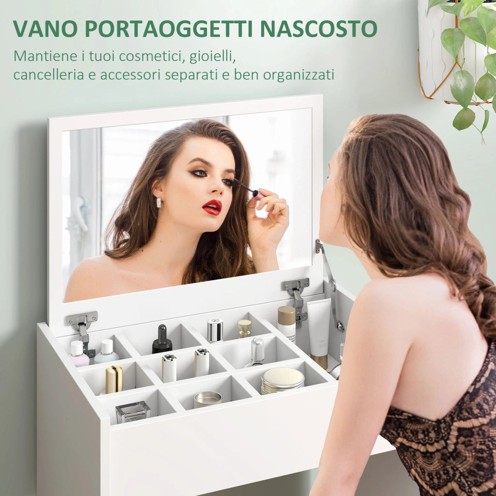 Postazione Trucco con Specchio Richiudibile ¨C Zephmum ¨C MDF Bianco, 60x40x79 cm