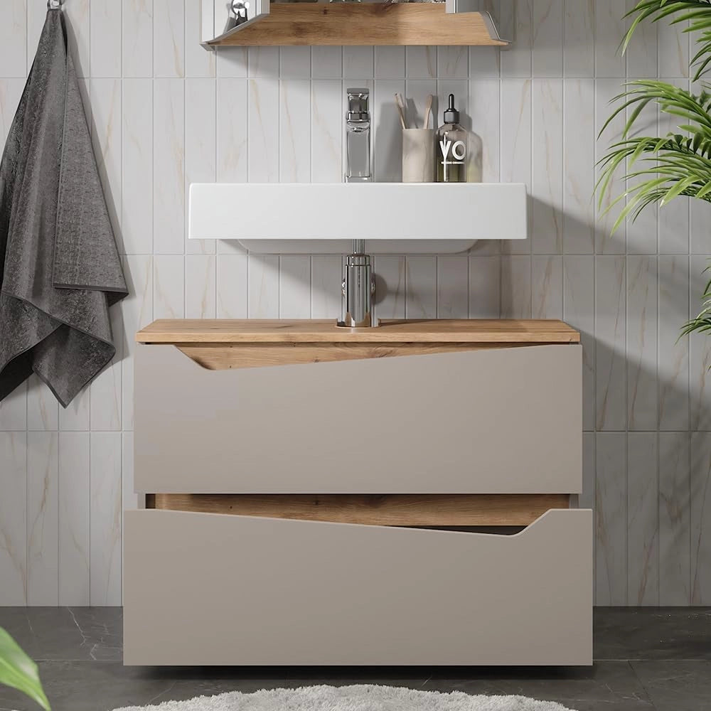 Mobile sottolavabo per bagno Marelle, Grigio, 80 x 57.5 cm con 2 cassetti, adatto per l'installazione sotto lavabi standard