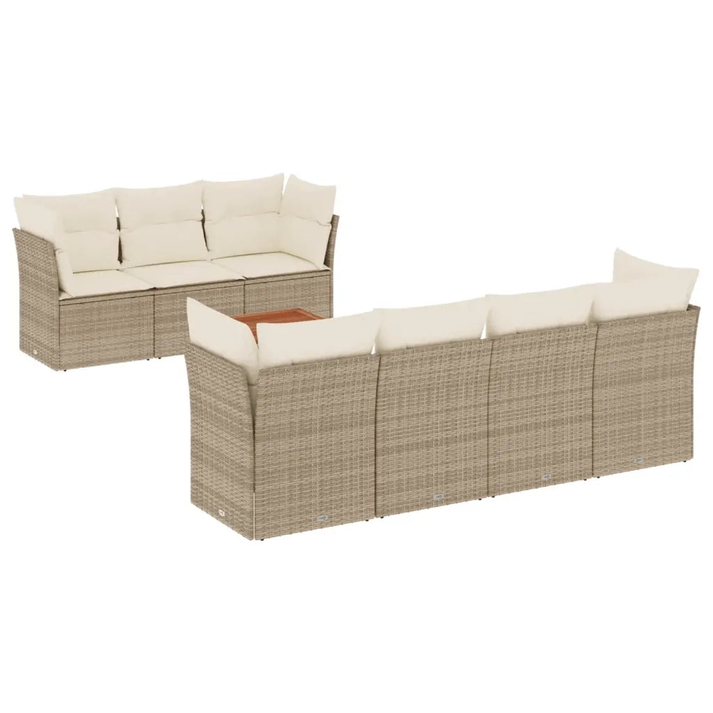 Set Divano da Giardino 8 pz con Cuscini Beige in Polyrattan
