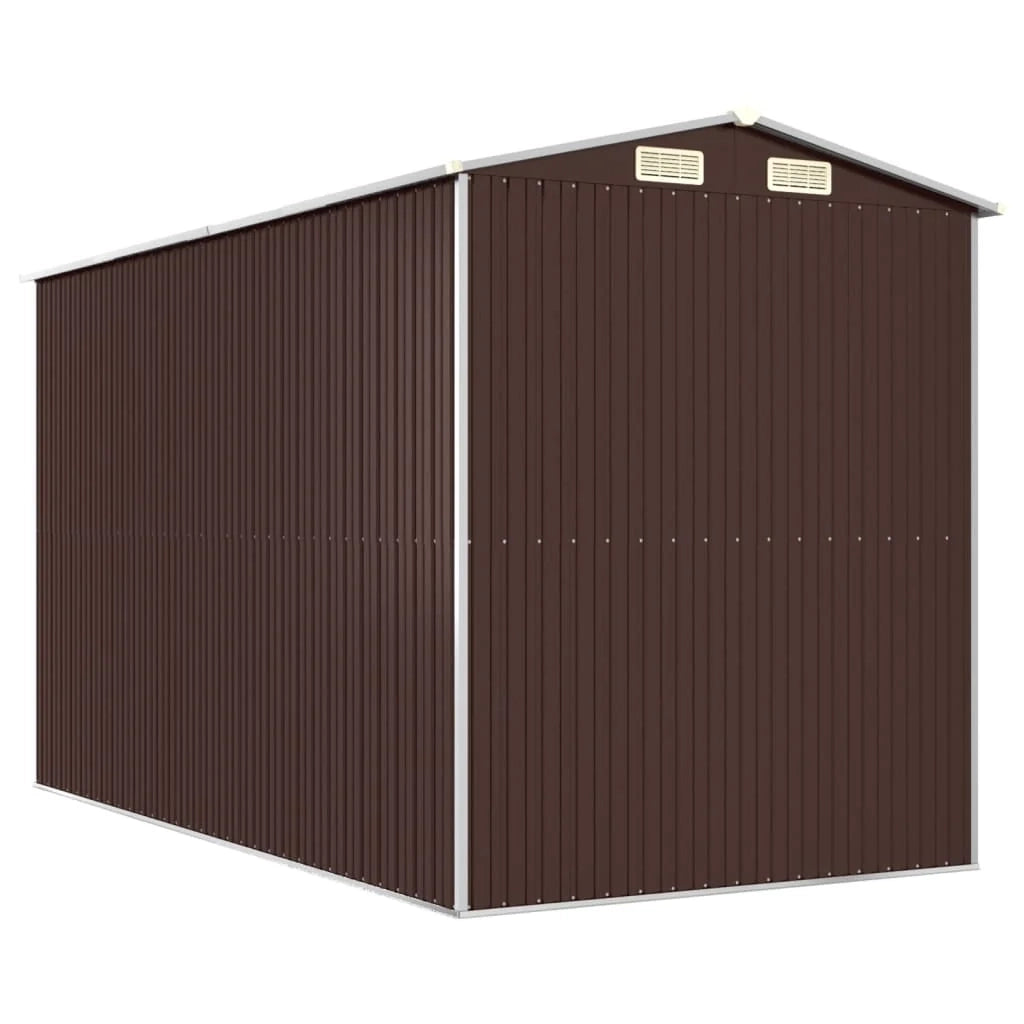 Casetta da giardino cabina ripostiglio capanno da esterno capanno per attrezzi robusta scura 192 x 357 x 223 cm acciaio zincato marrone 02_0022319