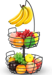 Fruitiera a 2 piani - supporto per frutta in metallo per il piano di lavoro - decorazione per la cucina vassoi per frutta e verdura - nero