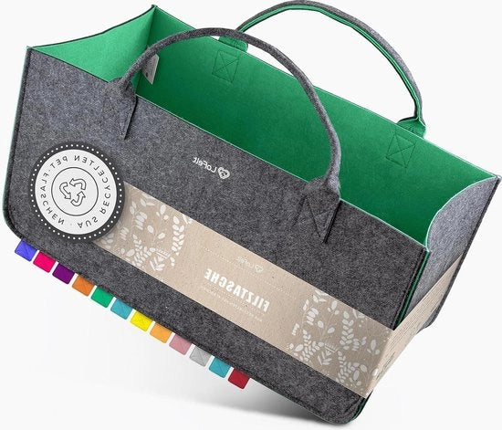 Sostegno di legno - Borsa di legno per legna da ardere con borsa di plastica riciclata - Borsa verde scuro