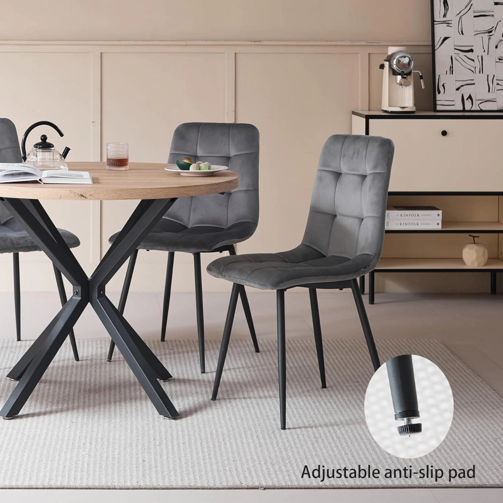 GrandCA HOME Set di 8 Sedie da Pranzo con Seduta Imbottita in Velluto, Sedie da Cucina Moderne con Gambe in Metallo, Grigio-HL