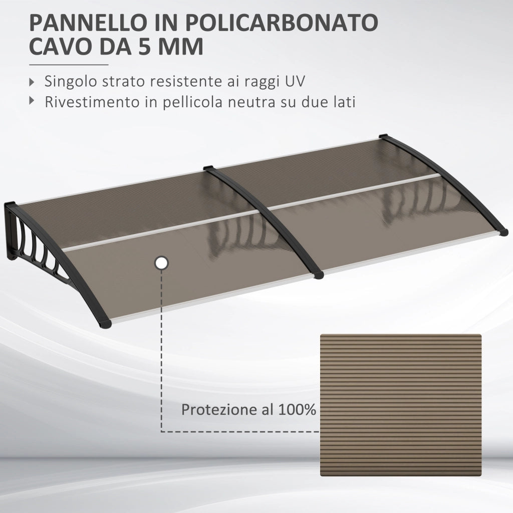 EasyComfort Pensilina da Esterno per Finestre e Porte, in Policarbonato e Alluminio, 200x96x27cm, Marrone
