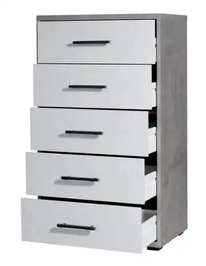 Cassettiera 5 cassetti ossido+bianco cemento già montato L60 H111 P40
