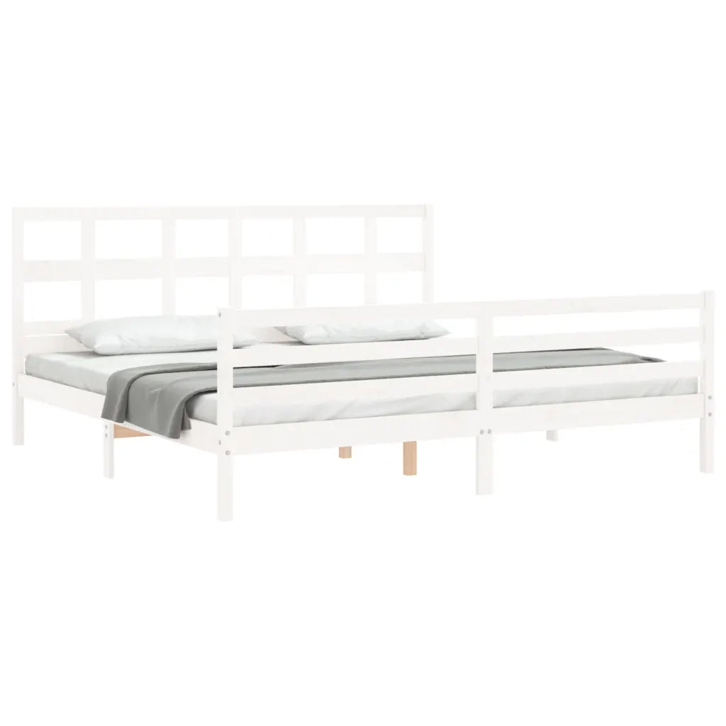 Giroletto con Testiera-Struttura Letto con testiera Bianco 200x200 cm in Legno Massello 784134