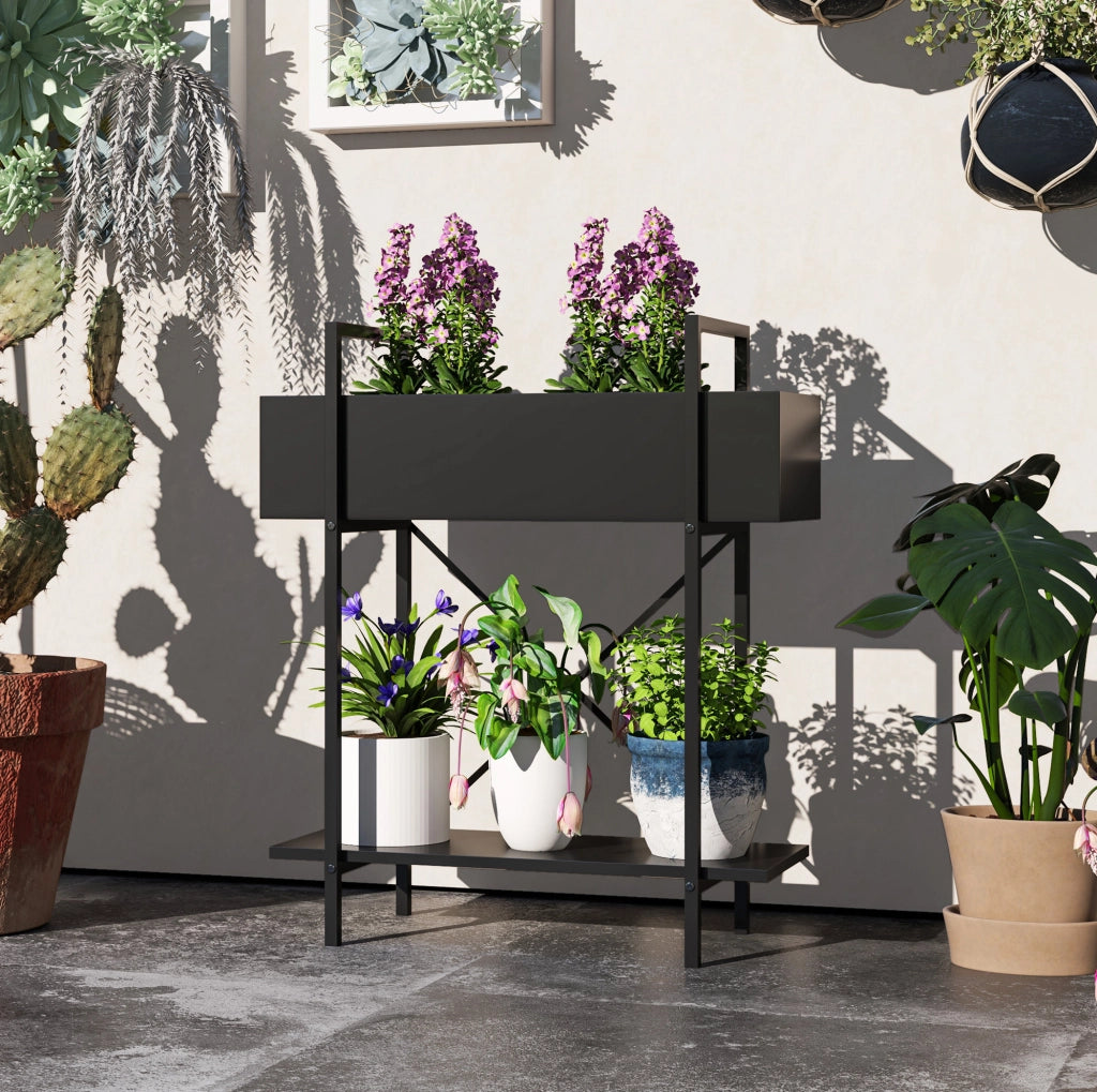 Portapiante a 2 livelli in metallo nero 60 x 25 x 70 cm