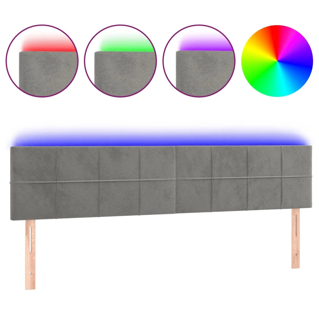 Testiera a LED Grigio Chiaro 200x5x78/88 cm in Velluto 3121678