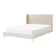 Letto matrimoniale velluto beige 140 x 200 cm design moderno contemporaneo