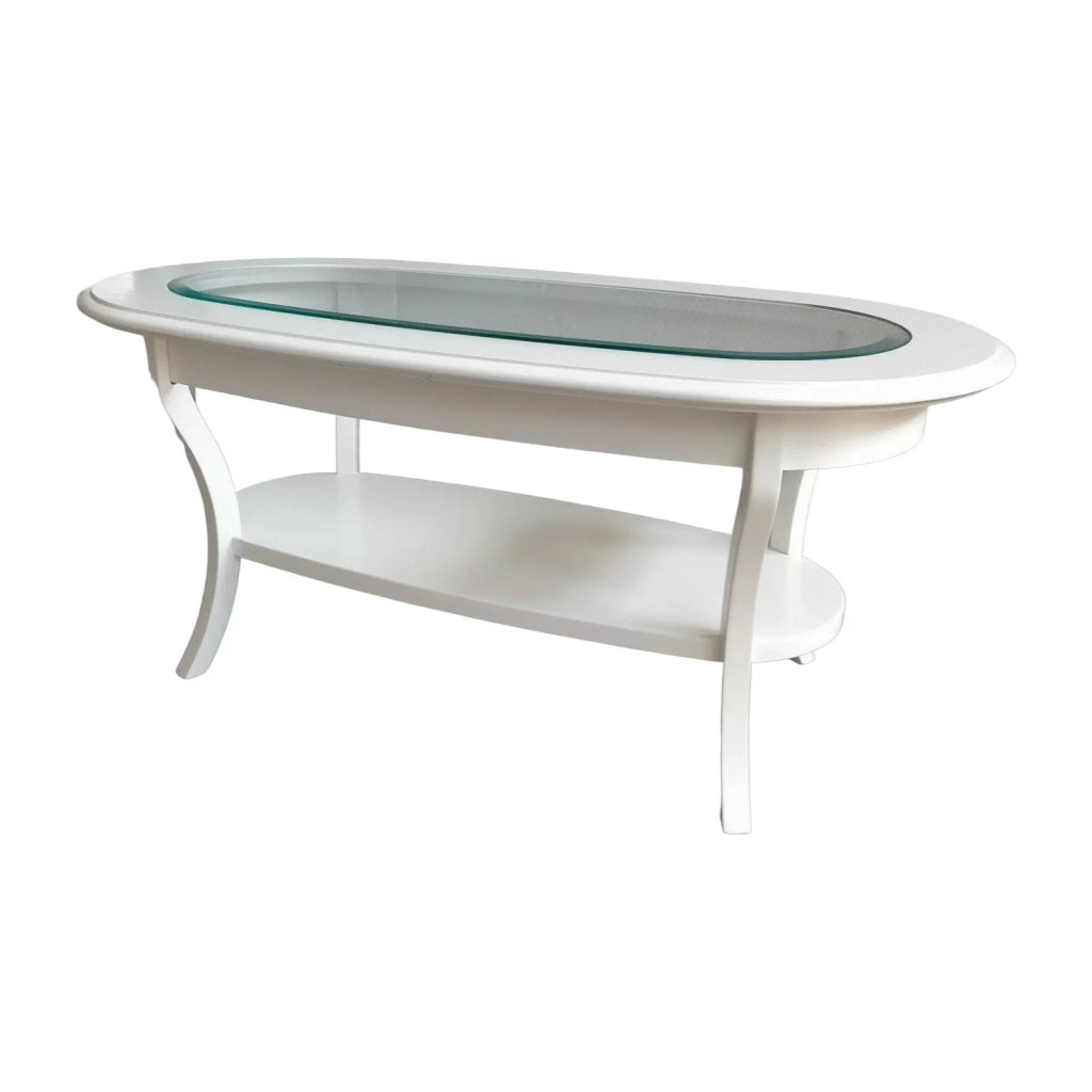 Tavolino classico ovale piano vetro shabby bianco l.110 p.60 h.48 - Mobili 2G
