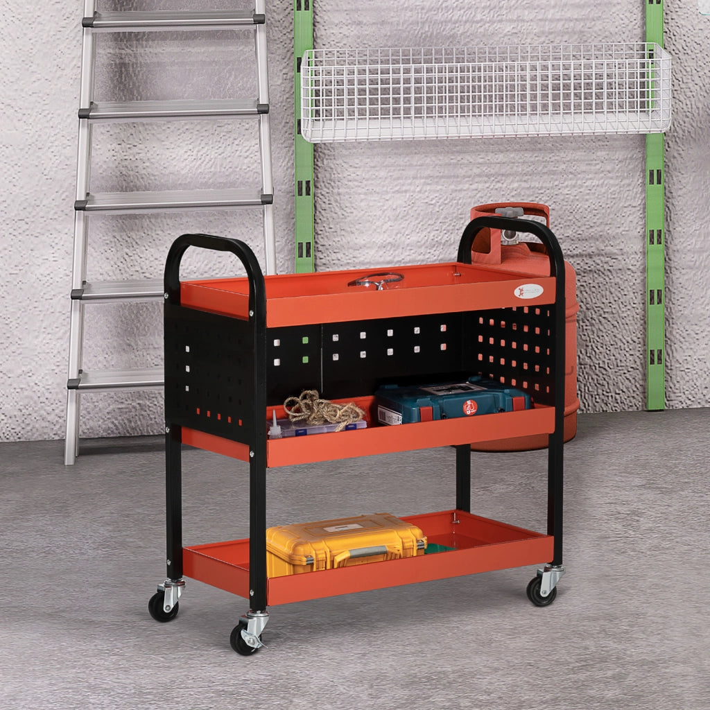Carro attrezzi con 3 ripiani pannelli forati e ruote con freno ¨C zephmum ¨C 75x35x80 cm nero