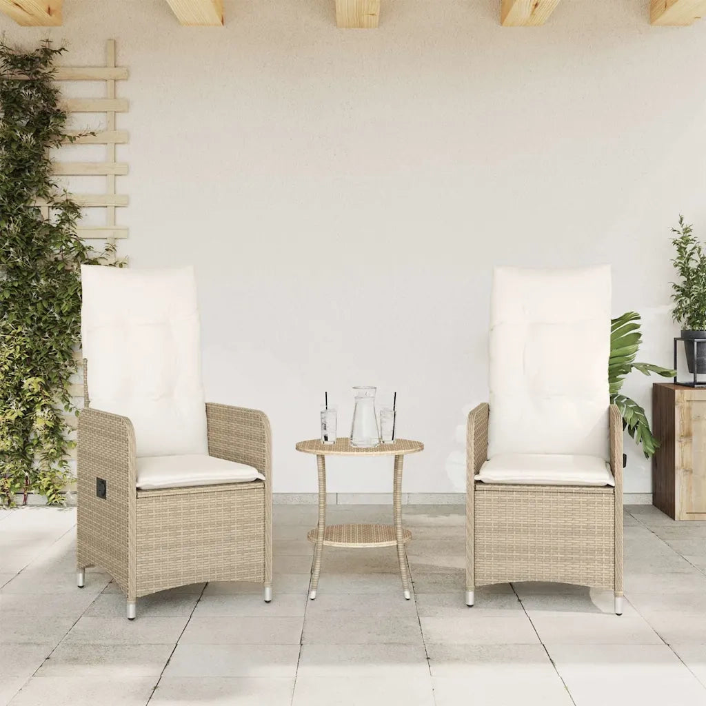 Sedie da Giardino Reclinabili 2pz con Tavolino Polyrattan Beige 365693