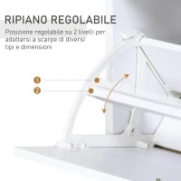 Mobile Scarpiera in Legno con 2 Ante a 2 Livelli, Cassetto e Ripiano in Vetro 60x24x105.5 cm, Bianco