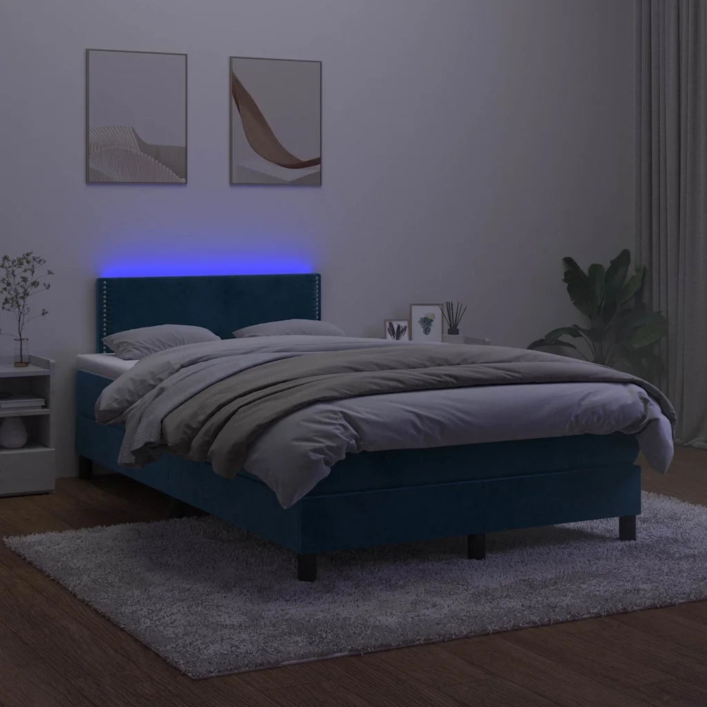 Letto a Molle Materasso e LED Blu Scuro 120x190 cm in Velluto