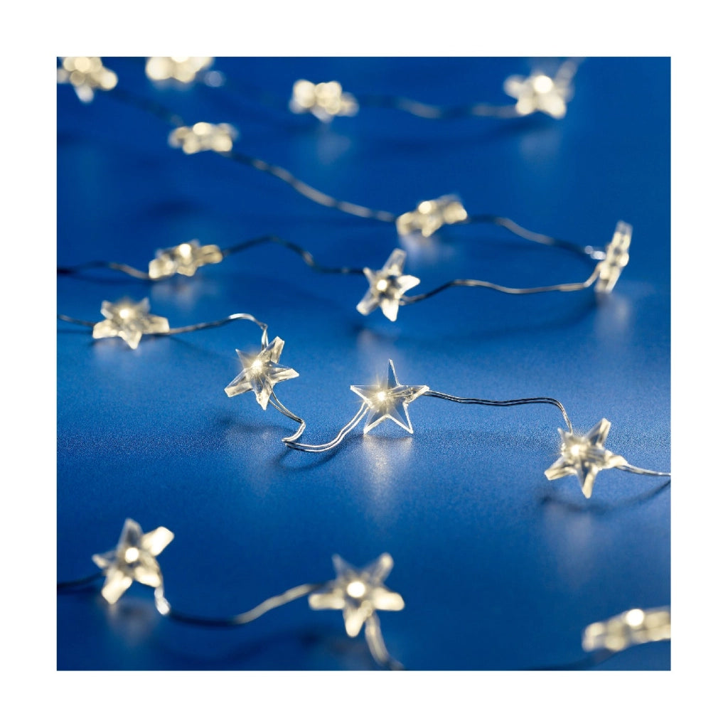 Micro Led c/stelle luce fissa argento/bianco caldo 195cm 40L a batteria