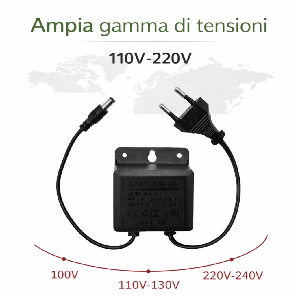 Alimentatore 12V 2A Stabilizzato Impermeabile per Telecamere CCTV LED 5.5x2.1