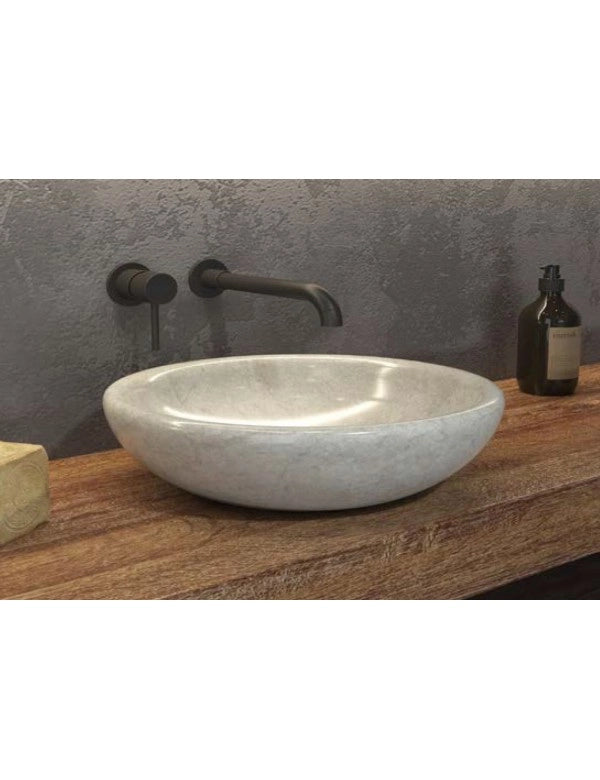 SORA CREAM lavabo ovale da appoggio Ø40 x12 cm in pietra