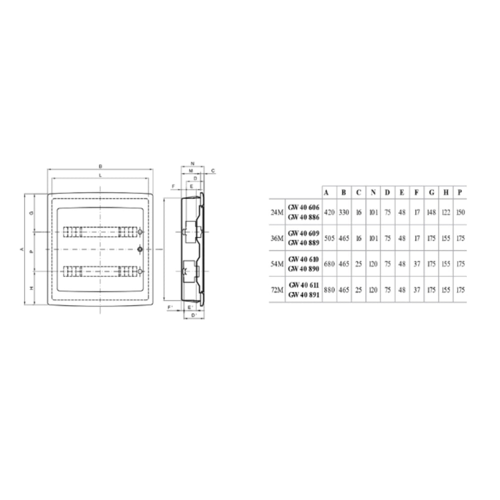 Gewiss centralini da incasso serie 40 cdi con porta fumé trasparente ip40 *** numero posti 36 moduli, confezione 1