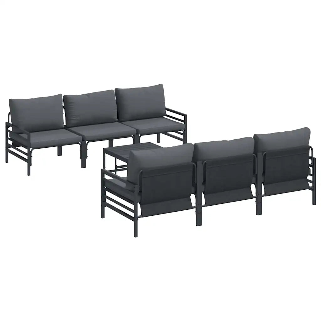 Set Divano da Giardino con cuscino 7 pcs Nero Acciaio