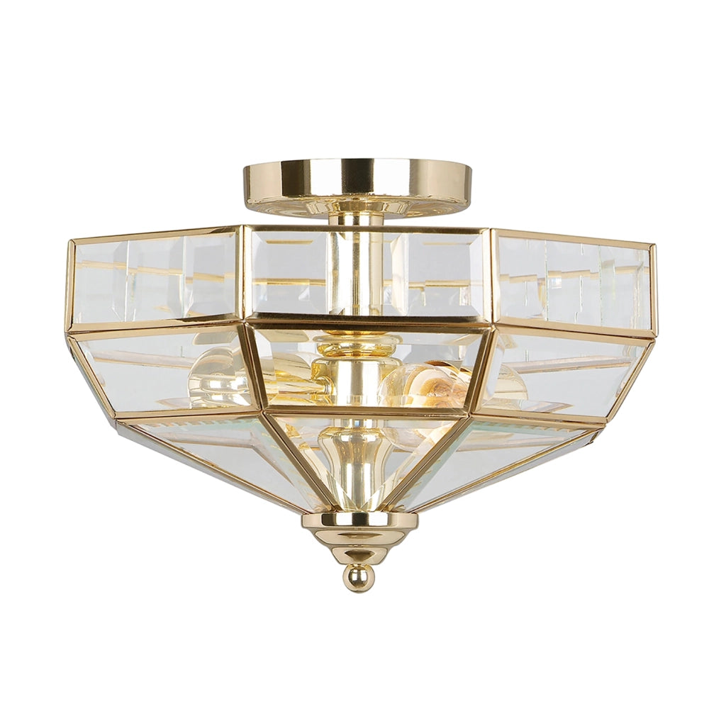 Lampada A Soffitto Contemporanea Old Park Ottone Lucido Vetro 2 Luci E27