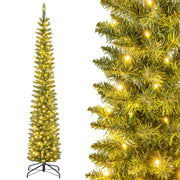 Albero di Natale artificiale da 210cm, Albero di Natale slim decorativo con luci led bianche calde per casa negozio-Alberi di Natale
