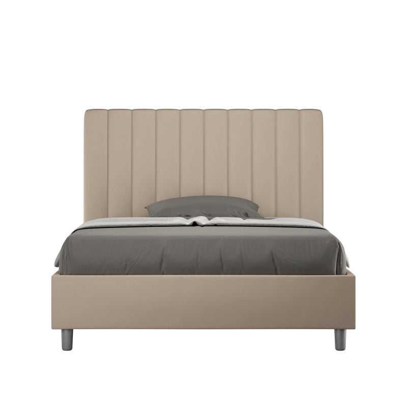 Letto imbottito Piazza e mezzo 130x210 cm Agueda - Similpelle,Senza rete,Tortora
