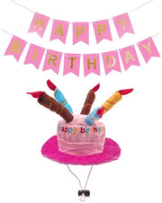 Cappello di compleanno per cane/gatto - Cappello di velluto rosa - Bandiera di compleanno - Decorazione di compleanno - Diametro 17,5 cm - Incluso 5 candele