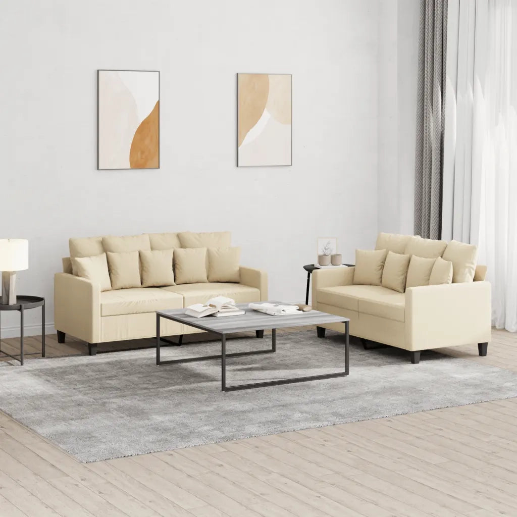 Set di Divani 2 pz con Cuscini Crema in Tessutocod mxl 128242
