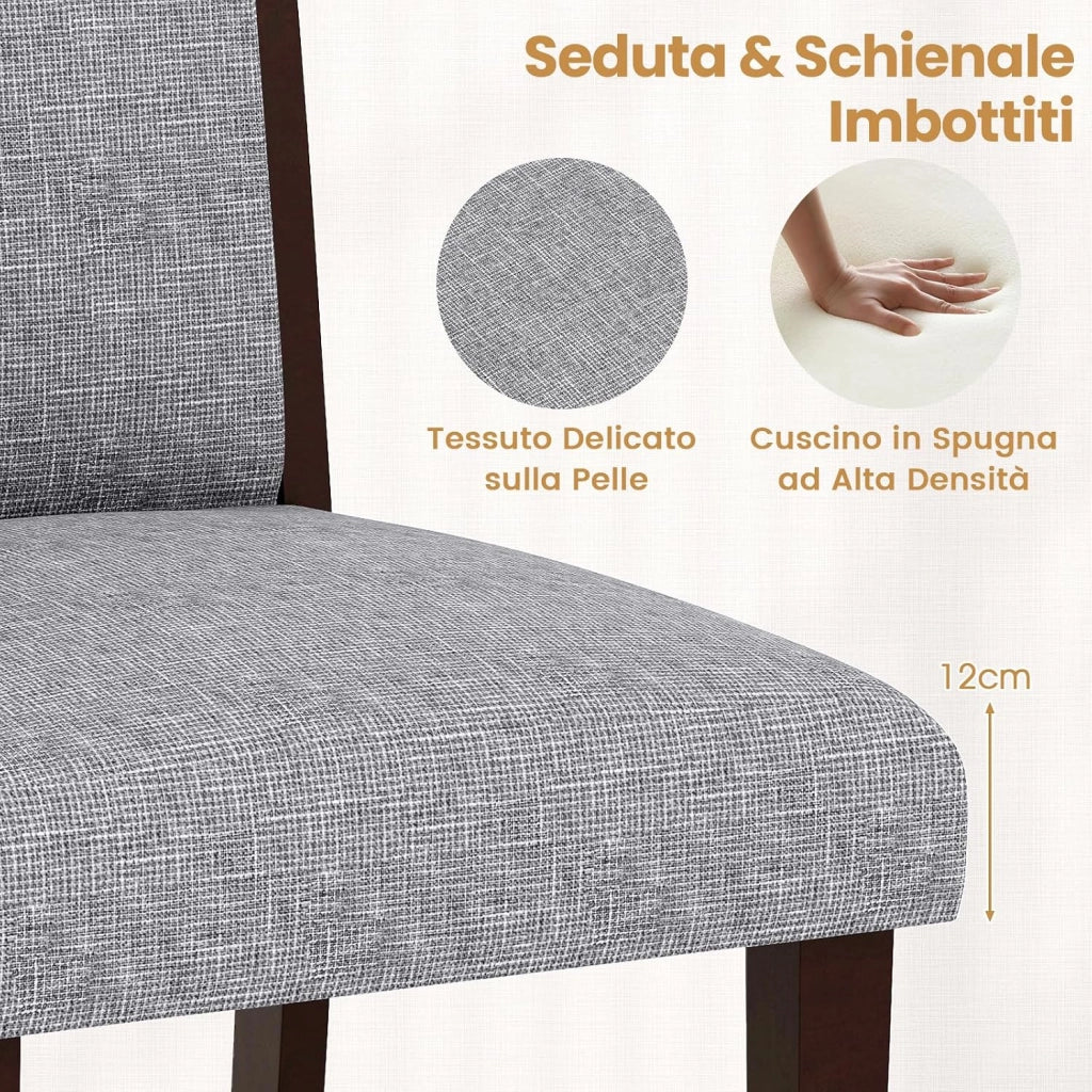 Set di 2 Sedie da Pranzo, Sedie da Cucina da Seduta Imbottita, Schienale e Gambe in Legno di Gomma, per Sala da Pranzo, Ristorante e Soggiorno (Grigio)