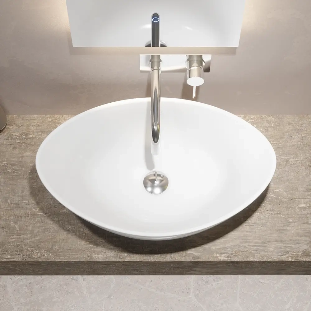 Lavabo da appoggio in ceramica ovale con troppopieno 58x38,5x19,5 cm