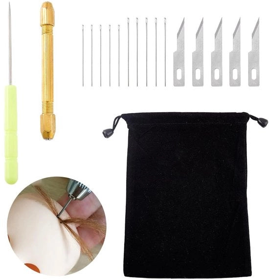 Set di strumenti per riarredamento dei capelli dei pupazzi - 7 accessori per pupazzi - Creare capelli per pupazzi - Aghi per riarredamento - Strumenti per modellazione - Materiale in acciaio inossidabile - Accessori per pupazzi