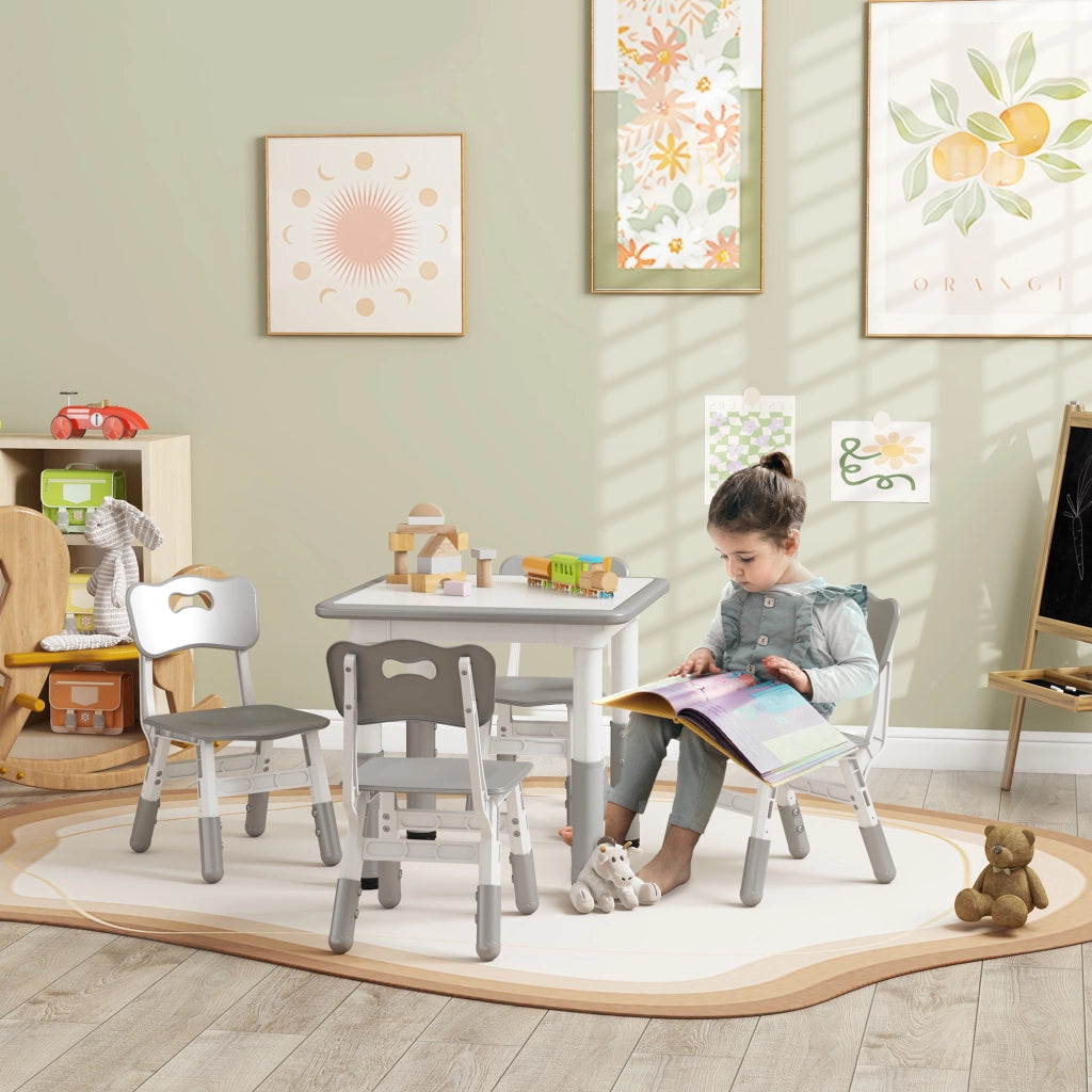 Set 4 Sedie e Tavolo per Bambini ¨C Zephmum ¨C Grigio, Altezza Regolabile