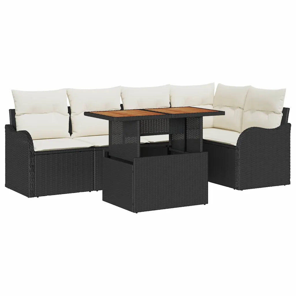 Set Divano da Giardino 6 pcs Nero e Crema polyrattan