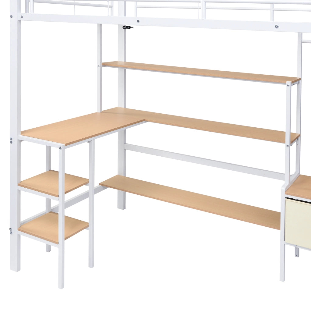 Letto a soppalco 90x200 cm con scrivania, box contenitive e scaffale