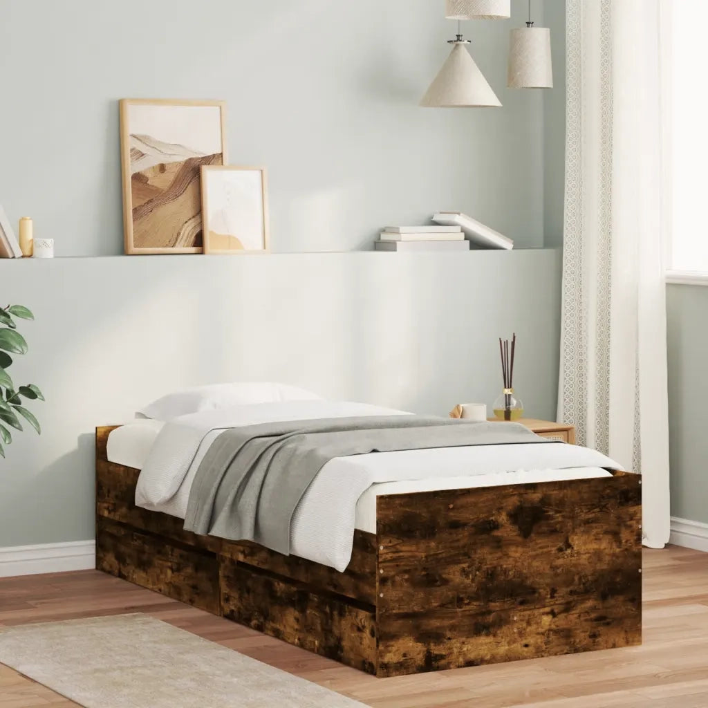 Giroletto con Cassetti-Struttura Letto con contenitore Rovere Fumo 75x190 cm Small Single 688562
