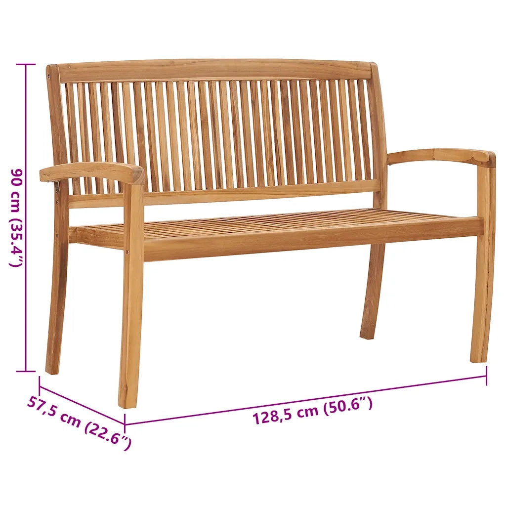 Panchina da Giardino Impilabile e Cuscino 128,5cm Teak Massello