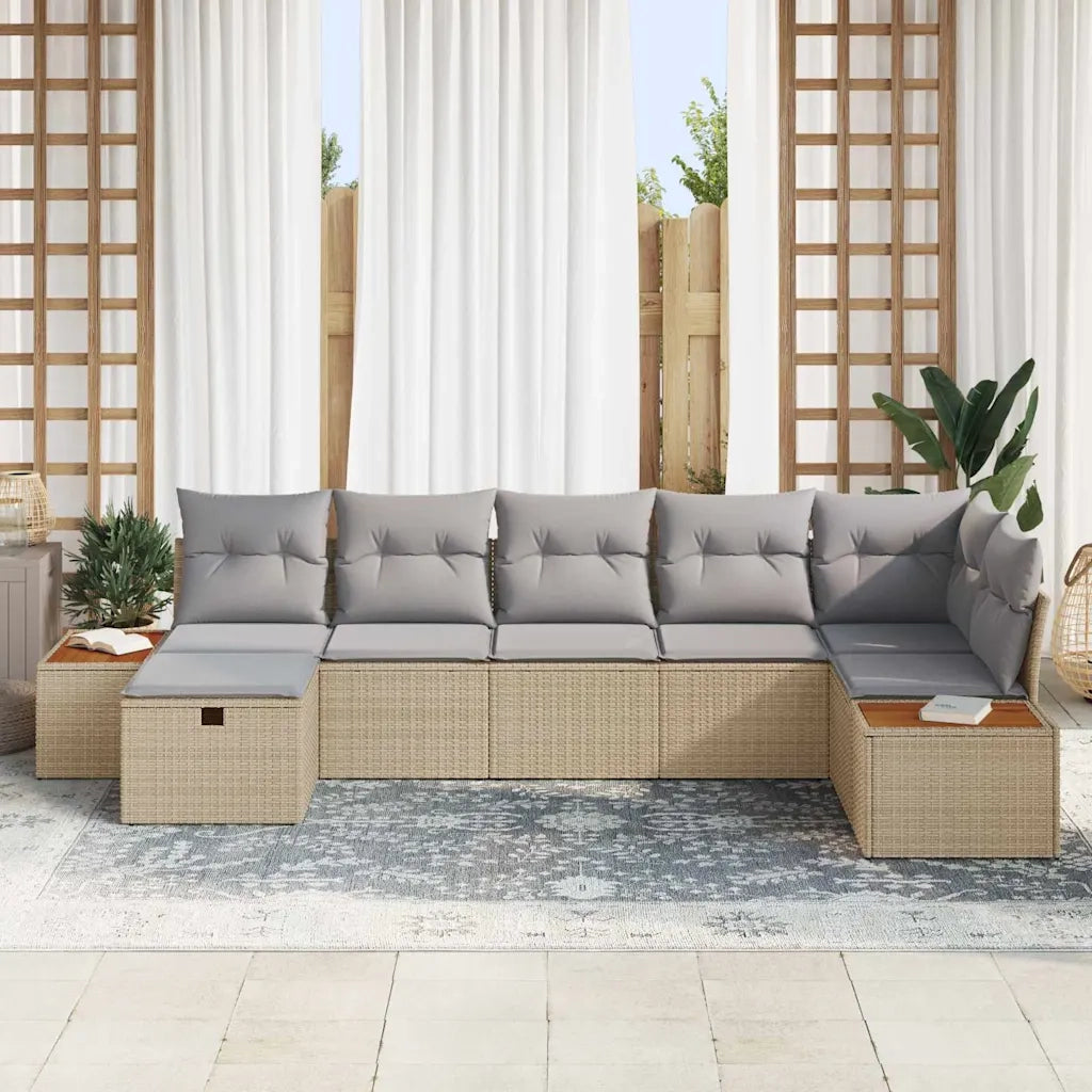 Set Divano da Giardino con cuscino 7 pcs Beige Poly Rattan