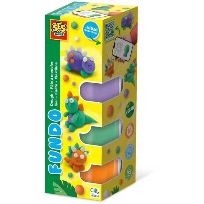 Pasta da modellare FunDo - Dinosauri (3x90gr-1x40gr) - SES CREATIVE - Interattivo per bambini piccoli.