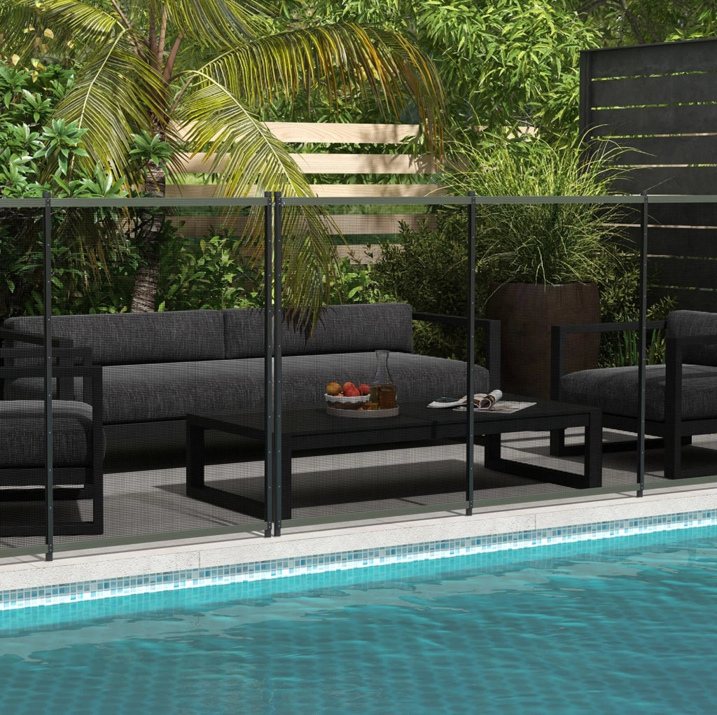 Recinzione per piscina ULEVR 365x126 cm, set 4 pannelli in alluminio e Texteline nero