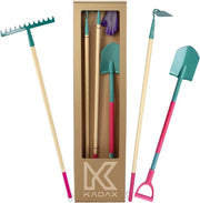 Set di giardinaggio per donne, 4 pezzi - vanga metallica, zappatrice e badile, attrezzo da giardino, inclusi guanti - insieme da giardino, attrezzo da giardino