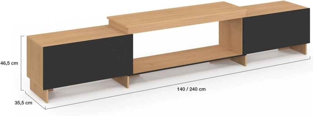 VLAD Mobile TV allungabile a 2 ante in legno e nero 140-240 cm