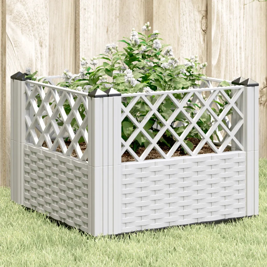 Fioriera | Cassetta per fiori | Vaso da Giardino con Picchetti Bianca 43,5x43,5x43,5 cm PP