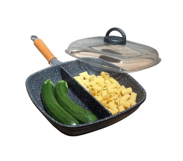 Padella Antiaderente con 2 Scomparti in Alluminio Manico Smontabile 28 cm